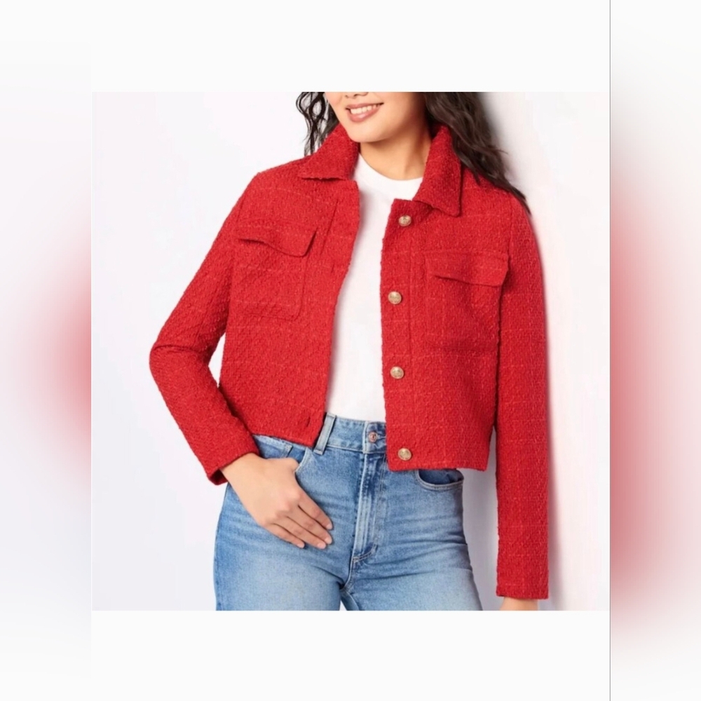 Vigoss NWT Women's Red Tweed Cropped Jacket